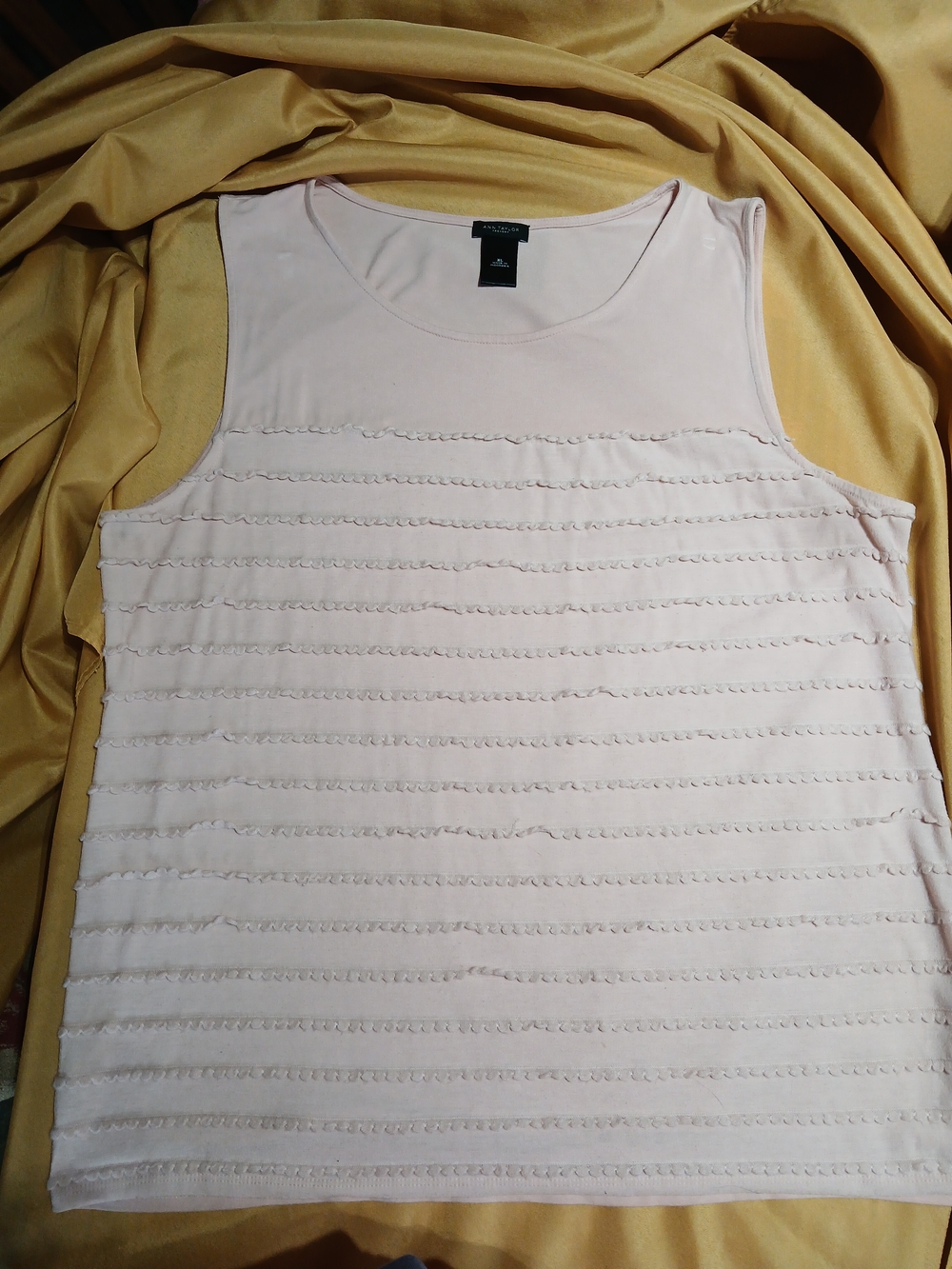 Ann Taylor Light Pink Ruffle-Striped Tank